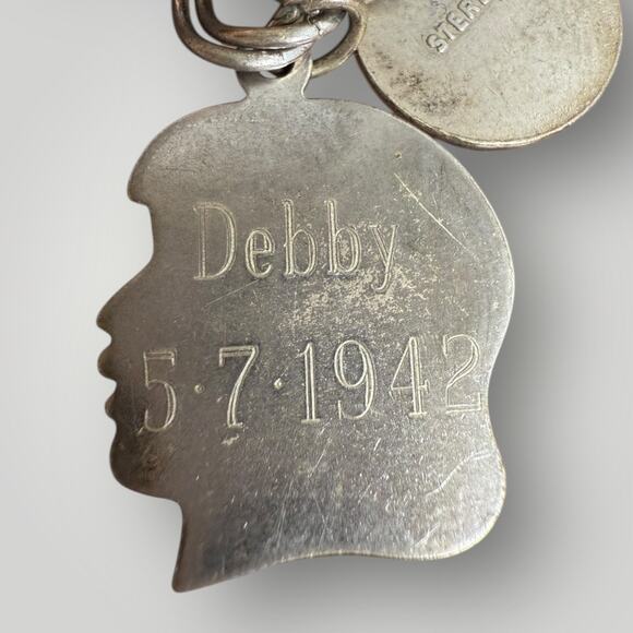 Vintage Sterling Silver Charm Bracelet  sz 7 Personalized Silhouette Charms 13pc - Picture 5 of 12